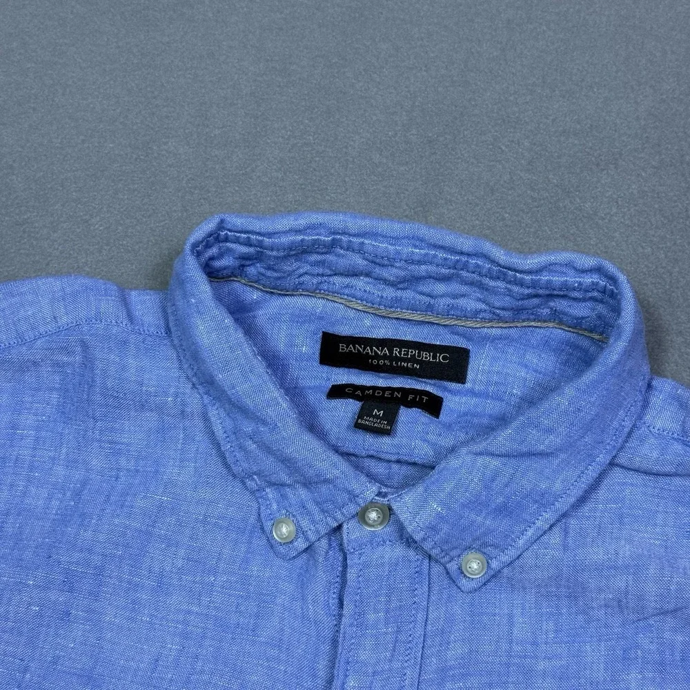 Banana Republic Shirt Mens M Camden Fit 100% Linen Baby Blue Dadcore Normcore